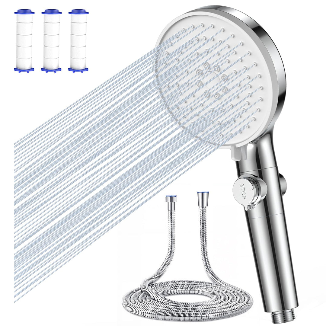 Duschkopf mit Filter, Hochdruck Handbrause mit Schlauch 1.5M, Duschkopf Wassersparender 4.6L/Min, Ho