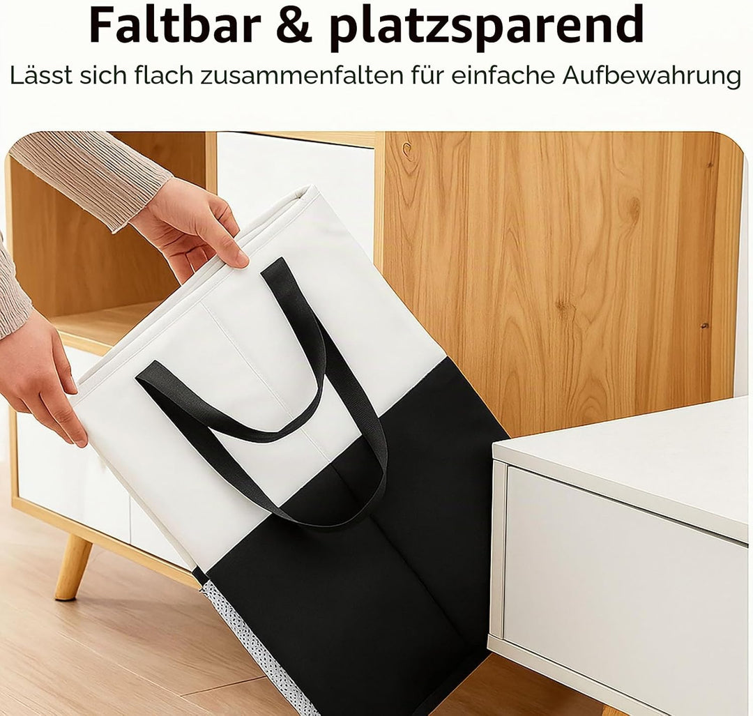 88L Faltbarer Wäschekorb mit 2 Fächern, Rechteckiger Wäschesammler mit Griffen für Schlafzimmer, Bad