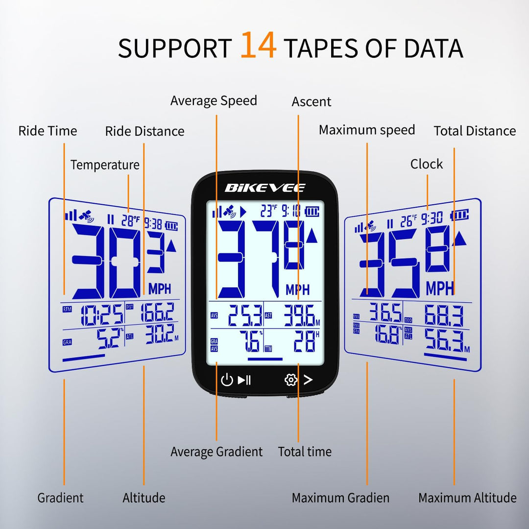 GPS Fahrradcomputer Kabellos Wasserdicht 2.4 Zoll FSTN Display IPX7 28h Akkulaufzeit Leichtes Fahrra