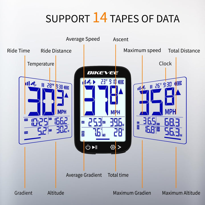 GPS Fahrradcomputer Kabellos Wasserdicht 2.4 Zoll FSTN Display IPX7 28h Akkulaufzeit Leichtes Fahrra