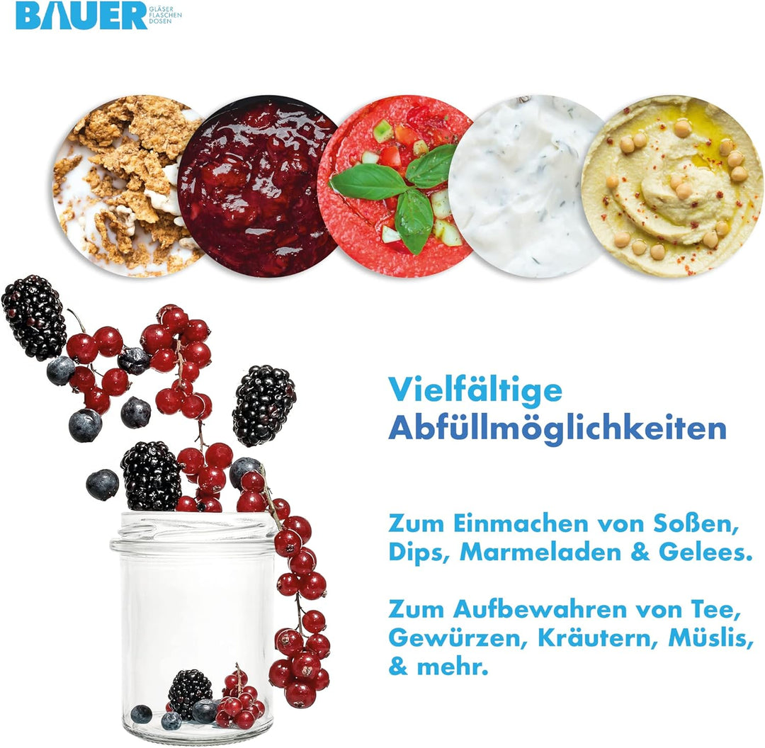 flaschenbauer.de 24er Set Sturzgläser 214 ml inkl. silberne Twist Off Deckel TO66 zum Einmachen von