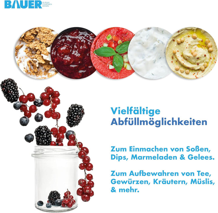 flaschenbauer.de 24er Set Sturzgläser 214 ml inkl. silberne Twist Off Deckel TO66 zum Einmachen von