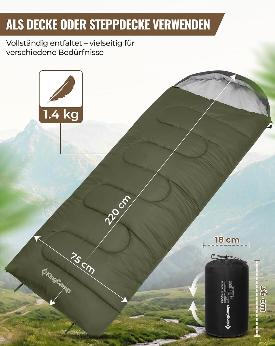 KingCamp Schlafsack für Erwachsene, kaltes Wetter & warm, XL, grosse und hohe Flanell-Schlafsäcke mi