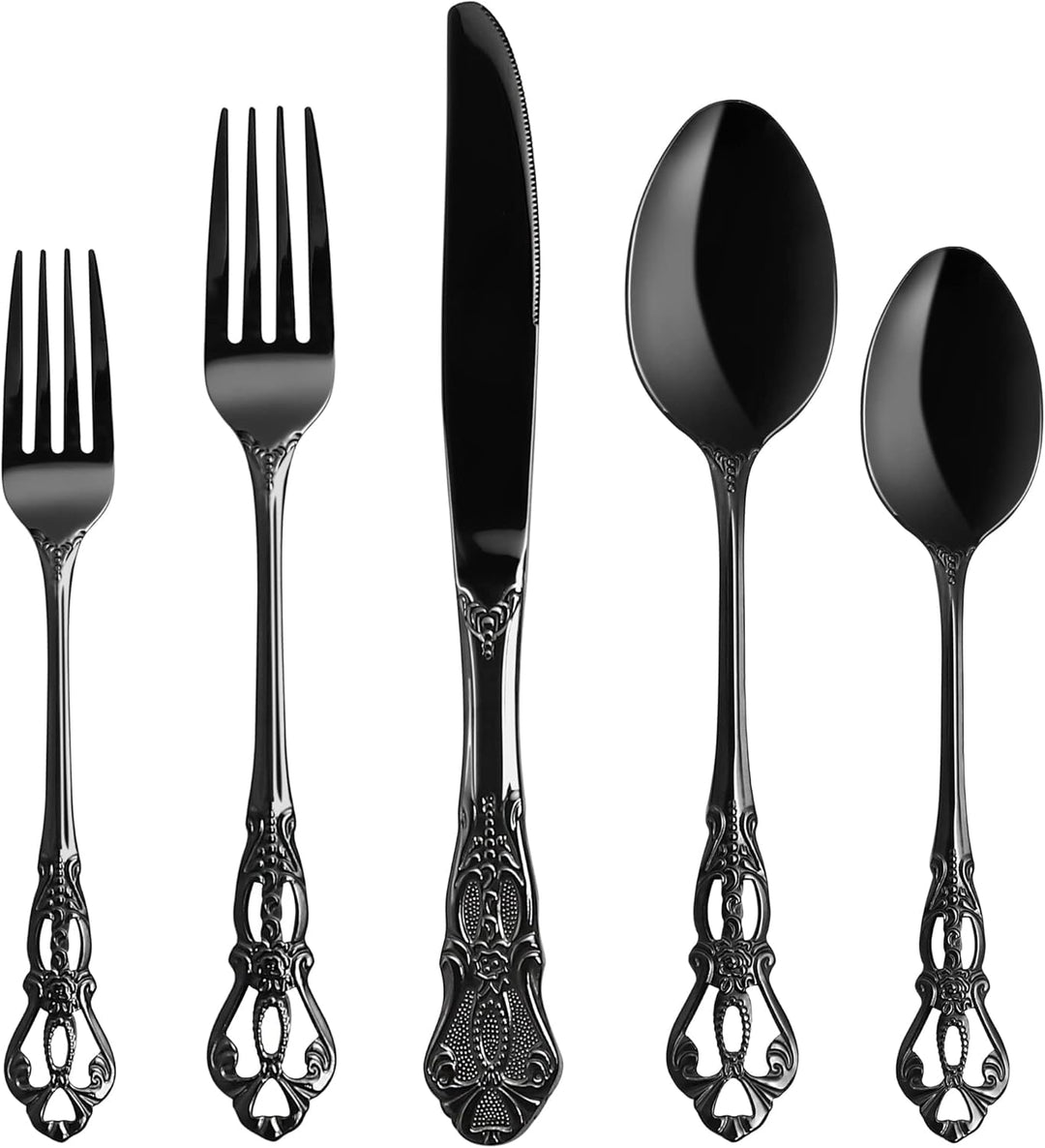 Besteck Set, 40-teilig Besteck Schwarz, Vintage Palast-Stil Besteckset 8 Personen aus Edelstahl, Sch