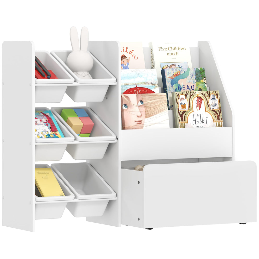 AIYAPLAY Kinderregal, Kinder-Bücherregal mit 6 herausnehmbaren Aufbewahrungsboxen, Bücherablagen, ro