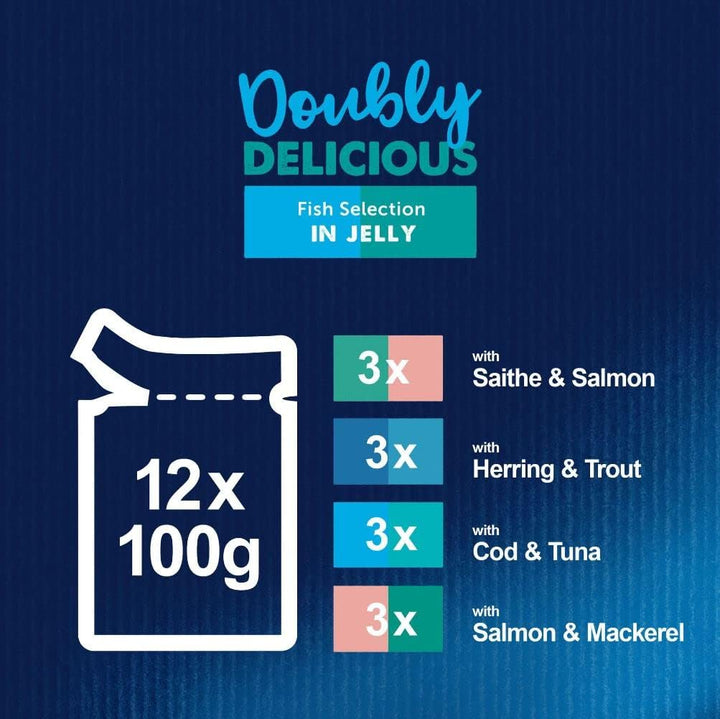 Felix Doubly Delicious Katzennassfutter für Kätzchen, Fisch in Gelee, 4 x 12 x 100 g Beutel Fisch 10