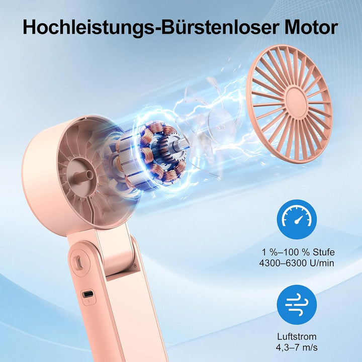 Handventilator 100 Stufen Leise Leistungsstark – Tragbarer Mini Ventilator USB Wiederaufladbar mit L