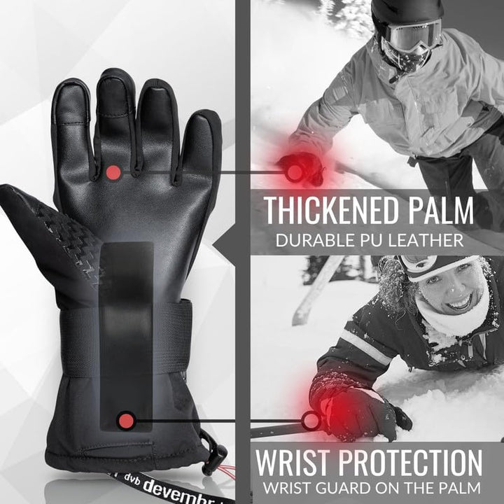 devembr Skihandschuhe mit Handgelenkschützern, Warme Snowboardhandschuhe für Herren und Damen (XS/S/
