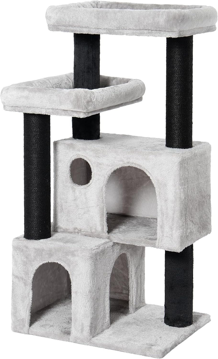 Kratzbaum für Grosse Katzen, 4 Ebenen Katzenbaum 55×45×111 cm, 2 Extra Hohe Jute-Kratzstämme (45 cm
