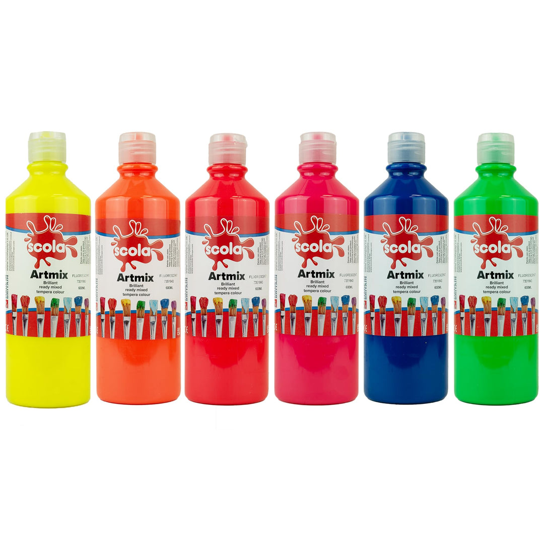 Scolaquip Artmix Fluo Farben malen, 6 x 600ml, Educational Arts Supllies für Kinder 600 ml (6er Pack