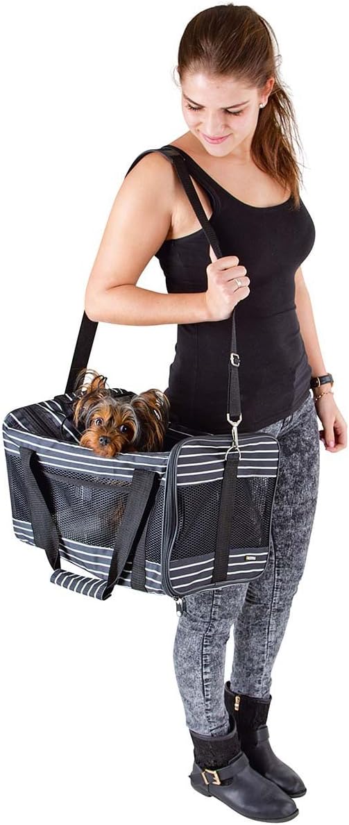 Kerbl Pet Tragetasche Cuba, Hundetasche, Transporttasche, schwarz, weiss, 40x26x28cm, Polyester, Hun
