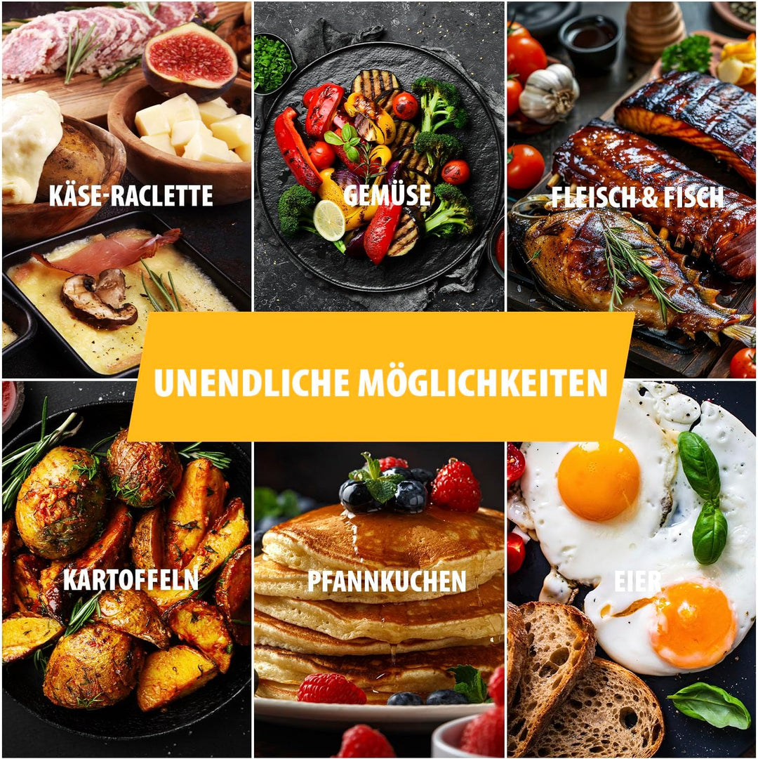 Tristar Raclette für bis zu 6 Personen mit 6 Pfännchen und Crêpe-und Grill-Bereich/Durchmesser 29 cm