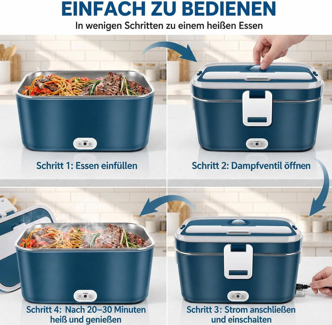 Anykuu Elektrische Lunchbox 100W 1,8L 3-in-1 12V/24V/220V Lunchbox elektrisch mit Edelstahl Gabel Lö
