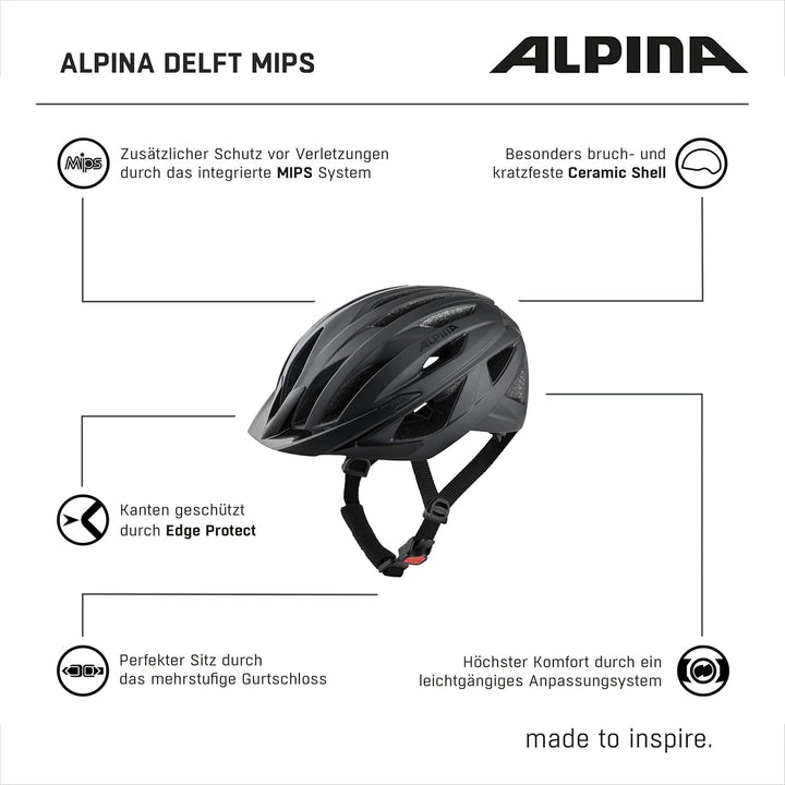 ALPINA DELFT MIPS - Sicherer, Leichter & Individuell Anpassbarer MIPS Fahrradhelm Mit Fliegennetz Fü