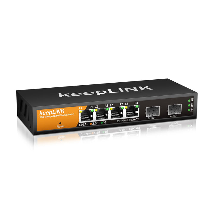 6 Port 2.5G Switch Smart Web Managed, 4 x 2.5G Base-T Ports, 2 x 10G SFP+ Slots, Support Static Link