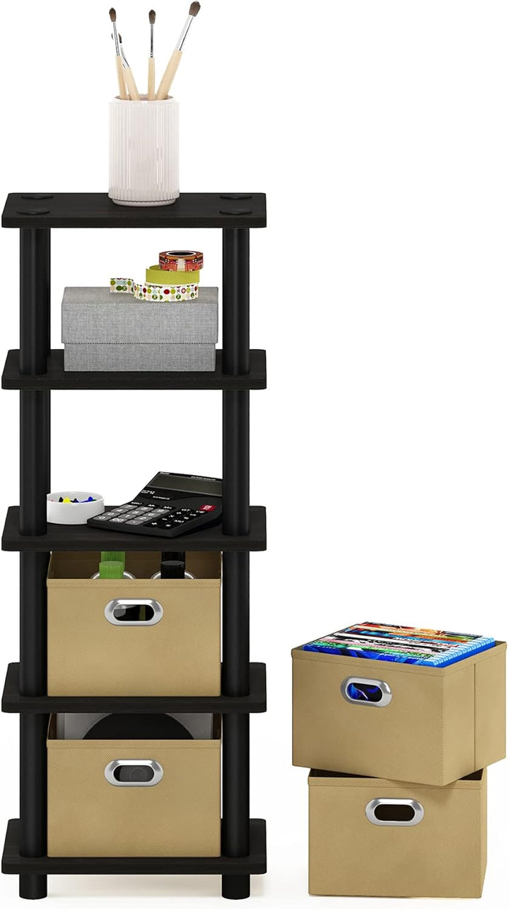Furinno Regalsystem mit 4 Einschüben, holz, Espresso/Schwarz, 19.56 x 28.7 x 73.15 cm, Schwarz