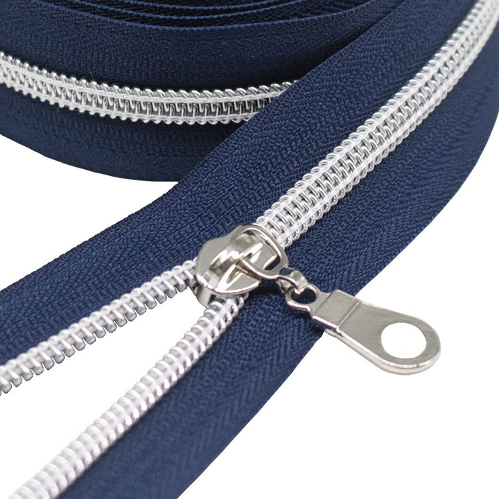 9 m silberfarben endlos Reissverschluss Meterware Reissverschluss Nylon 6mm-Spirale + 25 Nonlock-Zip