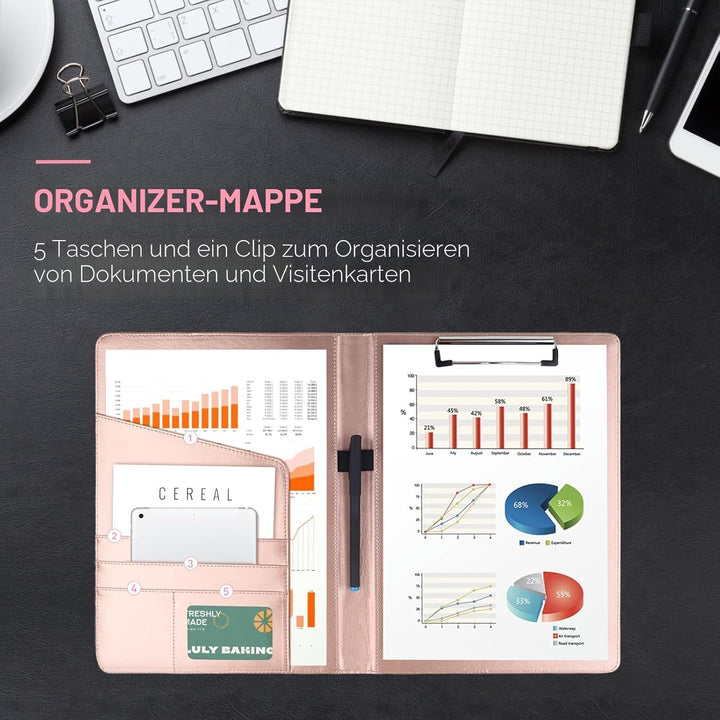 Artmitz Klemmbrettmappe A4, geeignet für Arbeit, Schreiben, Besprechungen, Kunstledermappe mit A4-Pa