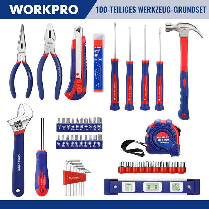 WORKPRO Werkzeugset Universal und Haushalts-Werkzeugkoffer 100-teilig Werkzeugsatz Mechaniker, perfe