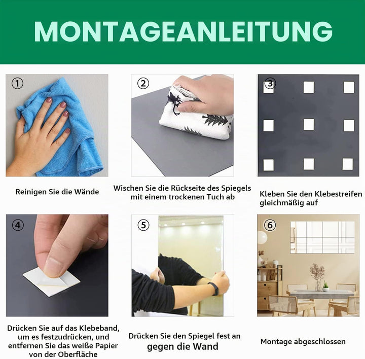 Selbstklebende Fliesenspiegel Wandspiegel Spiegelfliesen Selbstklebend HD Glas Spiegel Wandaufkleber