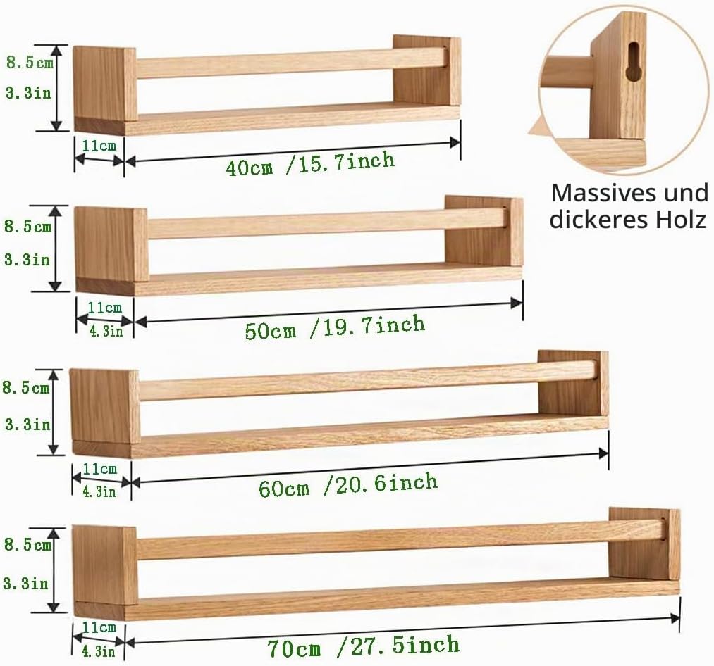 Wandregal Kinderzimmer Holz Bücherregal Wand, 50cm Wandregal Eiche Massiv für Kinderzimmer, Eiche Sc