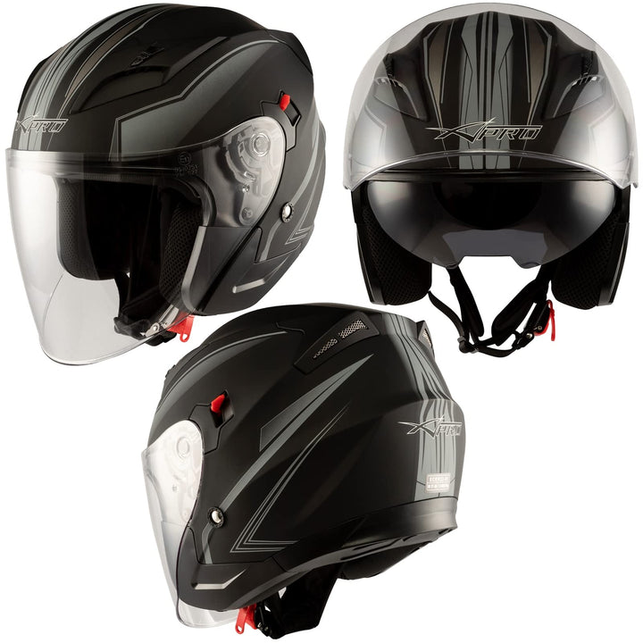 Motorradhelm Doppeltvisier City Jet Zertifikat ECE 22-06 Scooter 61-62 cm (XL) Matt Silber