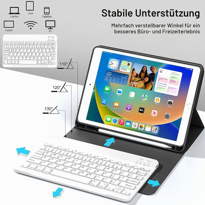 JKSML Tastatur Hülle für iPad 9./ 8./ 7. Generation (2021/2020/ 2019) mit Pencil Halter, Soft TPU Rü