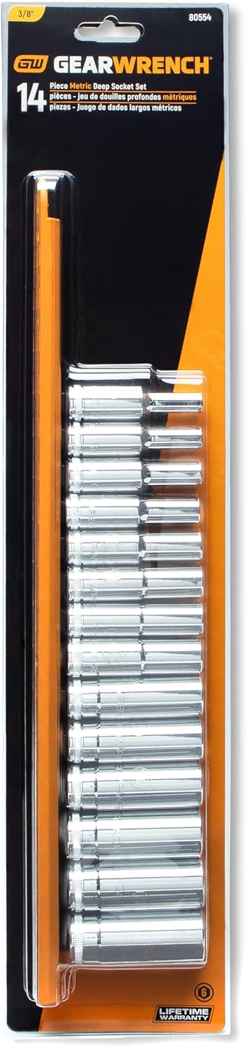 GEARWRENCH 80554 Steckschlüsselsatz, 9,5 mm (3/8 Zoll), 6-teilig, tief, metrisch, 14-teilig
