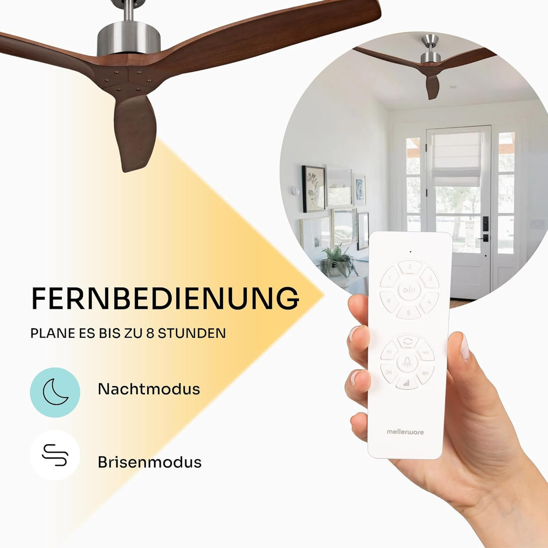 Mellerware - Deckenventilator mit Fernbedienung Brizy! | 45W | 6 Geschwindigkeiten | Sehr Leise | So