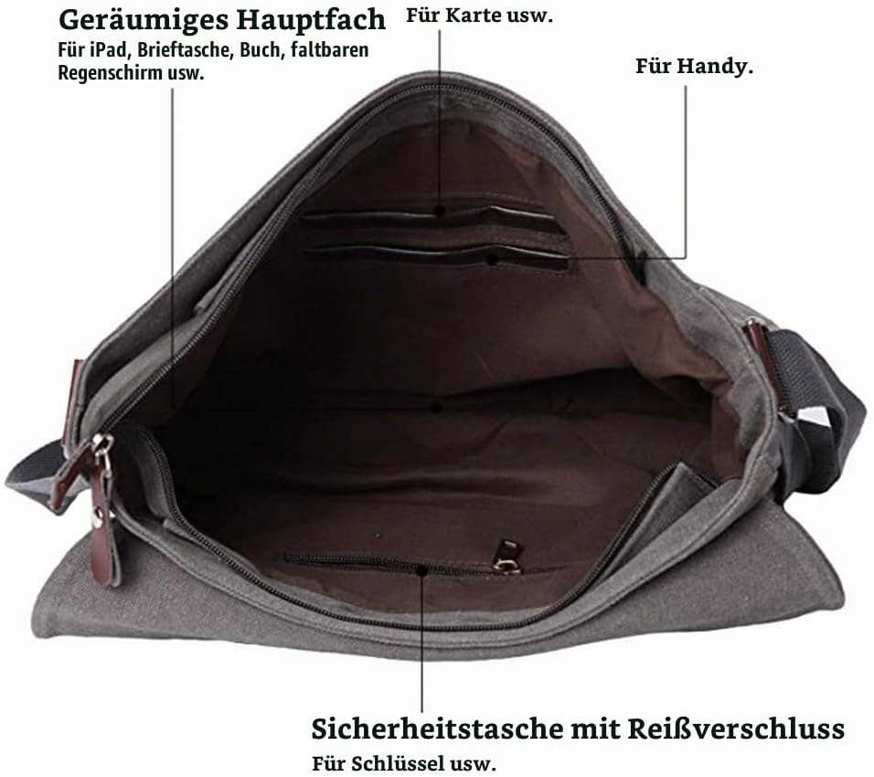 Sechunk Kleine Umhängetasche aus Segeltuch für Männer, Jungen, Studenten Blau, Blau