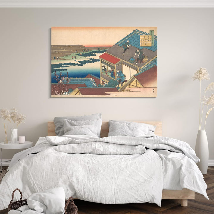 Printed Paintings Leinwand (100x70cm): Katsushika Hokusai - Gedicht von Ise, aus der Serie Einhu 100