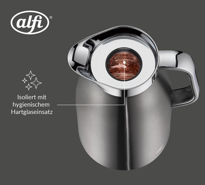 alfi SKYLINE 1,0l, cool grey mat, Edelstahl-Isolierkanne mit hygienischem Hartglaseinsatz, Drehversc