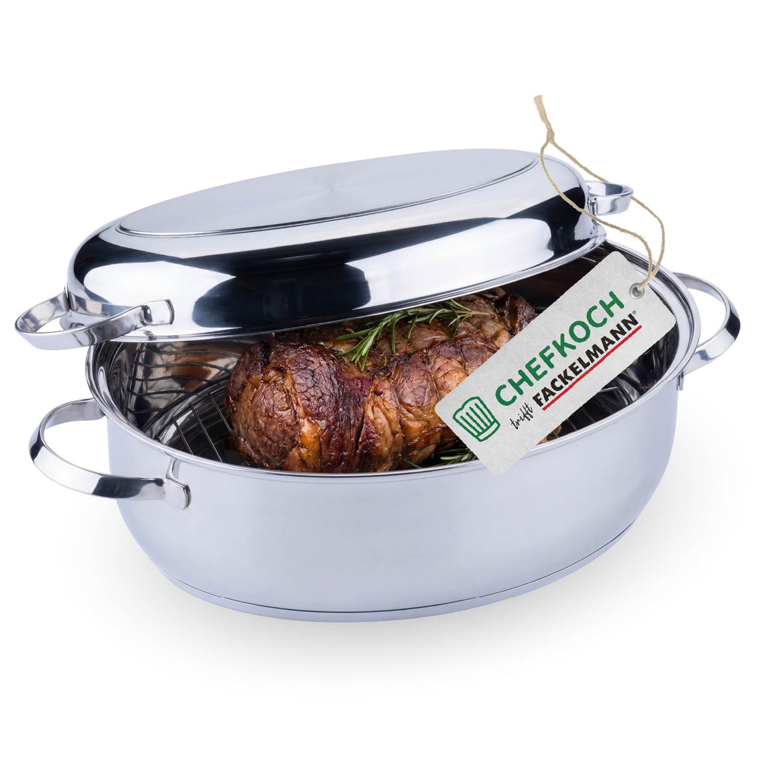 Chefkoch trifft Fackelmann Bräter Rosenheim – Ø38 cm, mit Edelstahldeckel, Gussgriff und Rosteinsatz