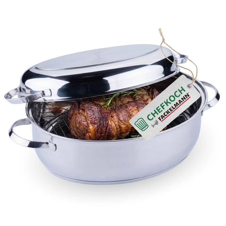 Chefkoch trifft Fackelmann Bräter Rosenheim – Ø38 cm, mit Edelstahldeckel, Gussgriff und Rosteinsatz