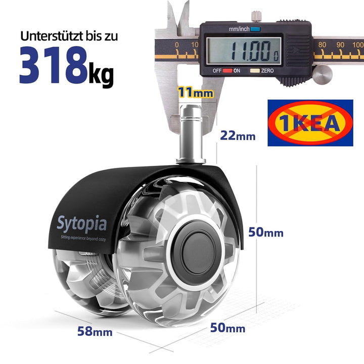 Bürostuhl Rollen 11mm x 22 mm, 5er Set Rollen für Bürostühle, Super Leise und Weiche für Hartböden,