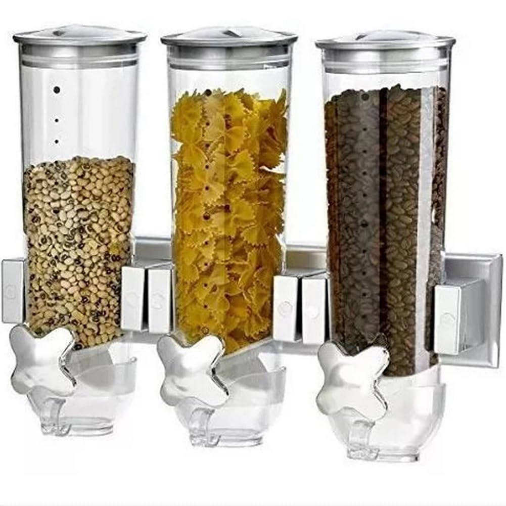 BAKAJI Dreifacher Müsli-Spender zur Wandmontage, Wandmontage, Spender für trockene Lebensmittel, Süs
