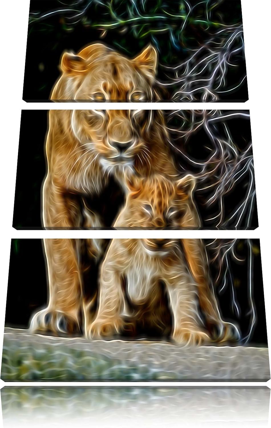 Dark Löwin mit Jungtier Spezial 3-Teiler Leinwandbild 120x80 Bild auf Leinwand, XXL riesige Bilder f
