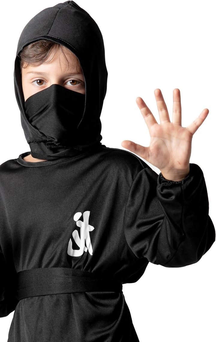 Fiori Paolo - Black Ninja Kostüm für Kinder 7-9 Jahre, 7-9 Jahre