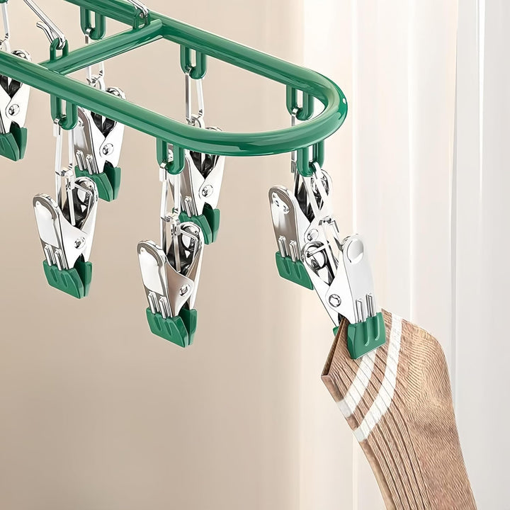 Metall Kleiderständer mit Clips, Edelstahl, Kleider- und Sockenbügel, Wäschetropfbügel mit 20 Clips,