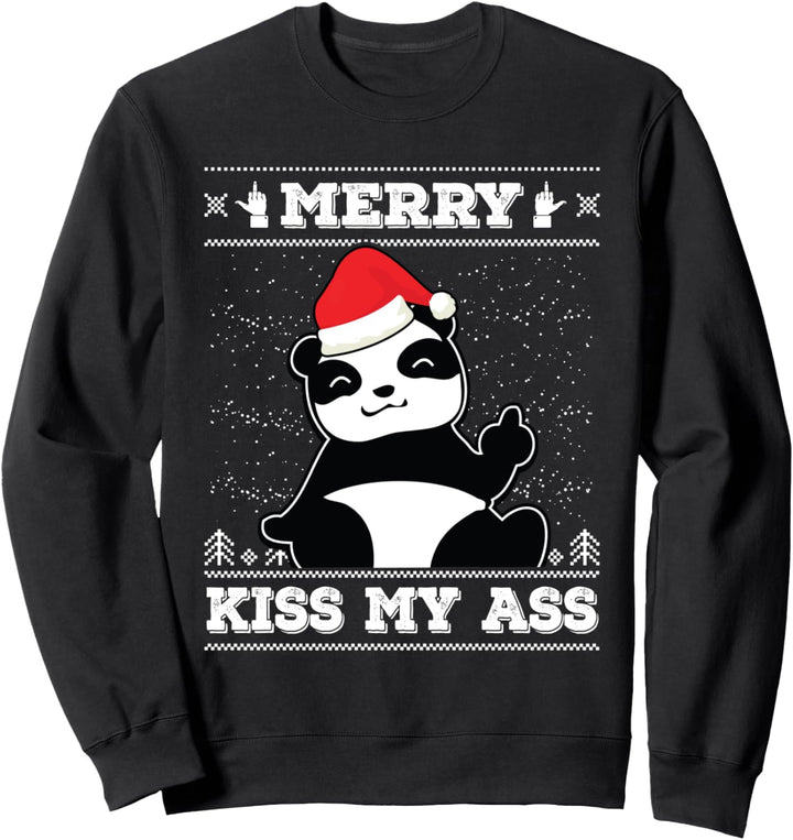 Merry Kiss My Panda Bär Weihnachtsmann Ugly Christmas Sweater Sweatshirt