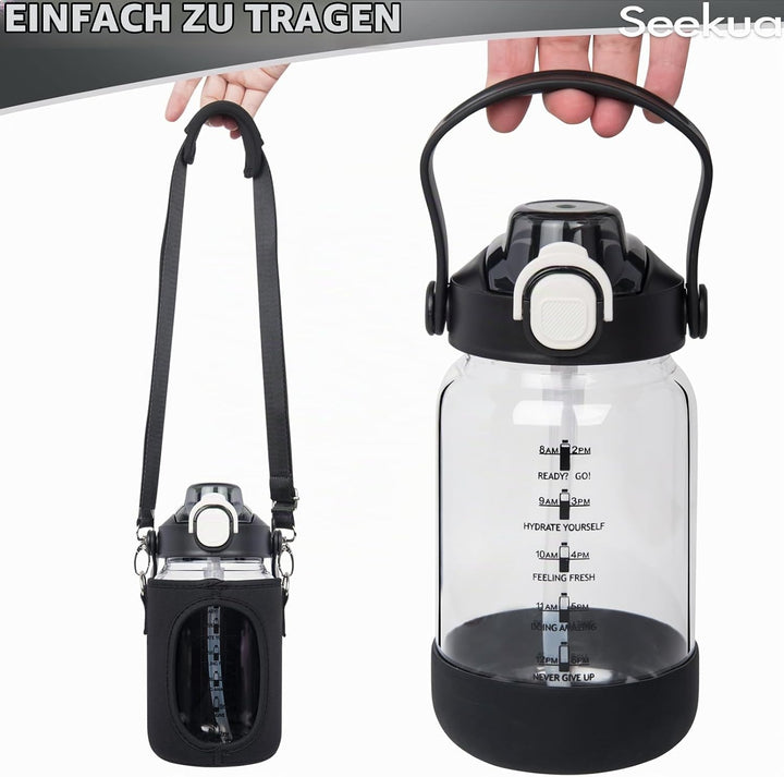 1l Trinkflasche Glas Flasche mit Strohhalm &amp; Zeitmarkierung, 1 liter Wasserflasche mit Früchteinsatz