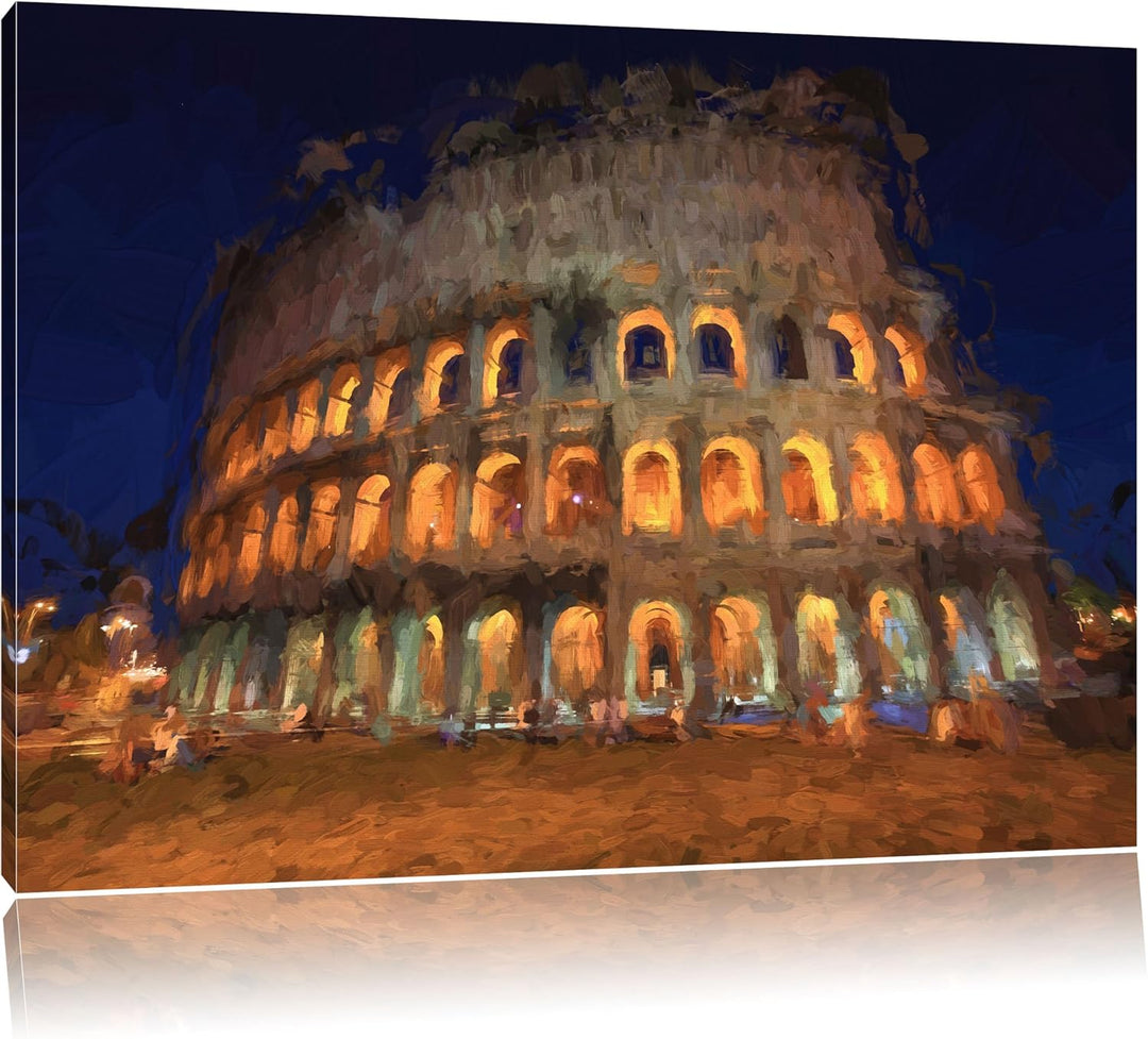 Pixxprint Kolosseum bei Nacht in Rom als Leinwandbild/Grösse: 100x70 / Wandbild/Kunstdruck/fertig be