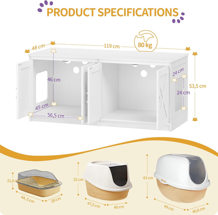 Hzuaneri Katzenschrank, Katzenklo Schrank für 2 Katzen, Versteckter Katzentoilettenschrank, Katzenha