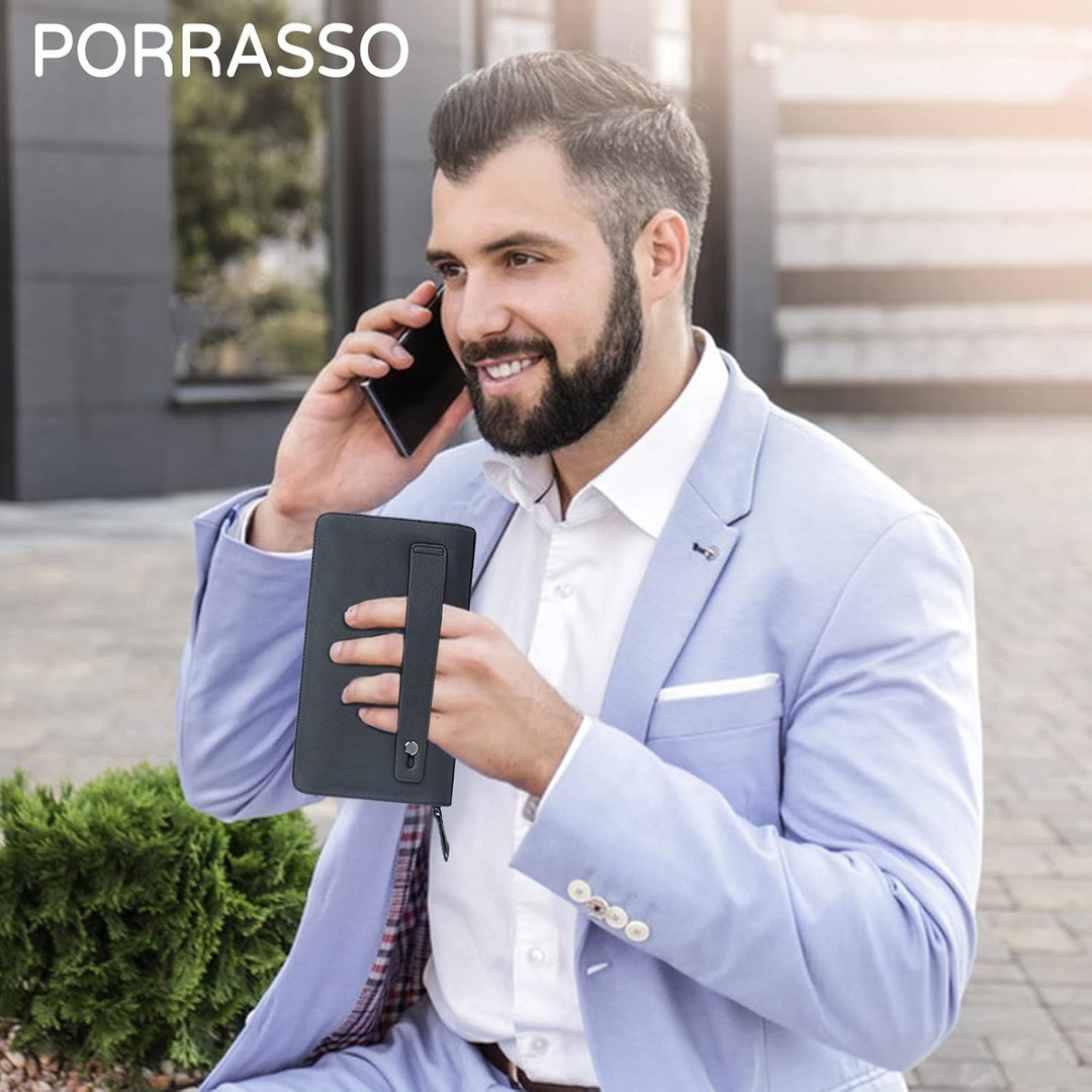PORRASSO Herren Geldbörse Leder Clutch Tasche Kreditkartenetui Brieftasche Handytasche Portemonnaie