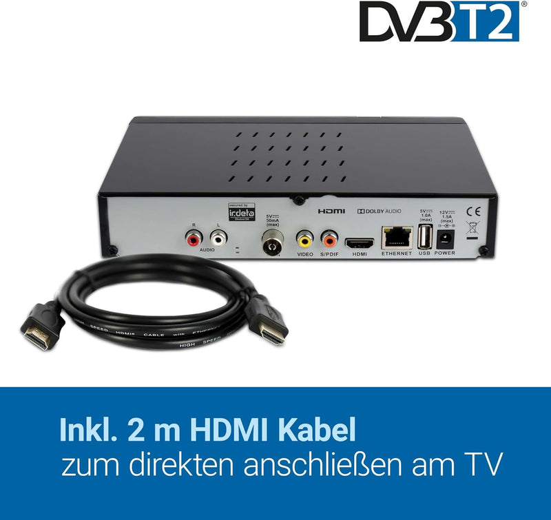 Set-ONE EasyOne 740 HD DVB-T2 Receiver, Freenet TV (Private Sender in HD), Full-HD 1080p, HDMI, USB