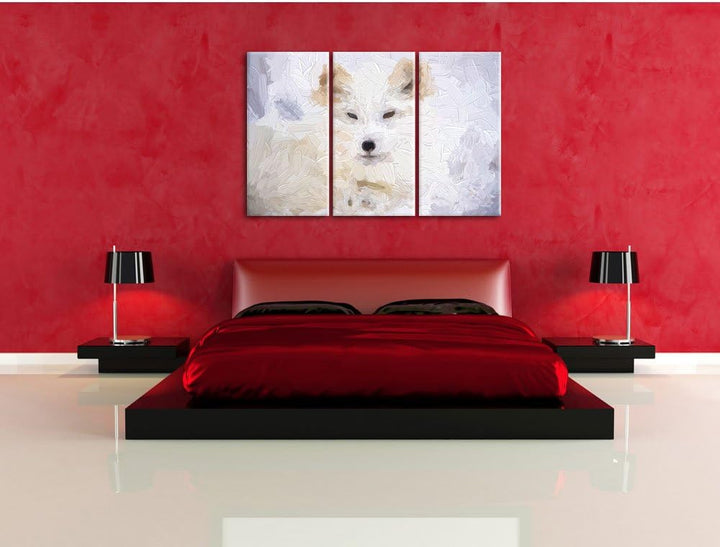 Pixxprint weisser Fuchs als Leinwandbild/Grösse: 3 Teilig (120x80) cm/Wandbild/Kunstdruck/fertig bes