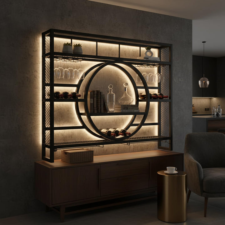 Weinregal Wand Metall, Bar Regal mit Weingläserhalter - Modernes Weinflaschenregal für Küche, Esszim