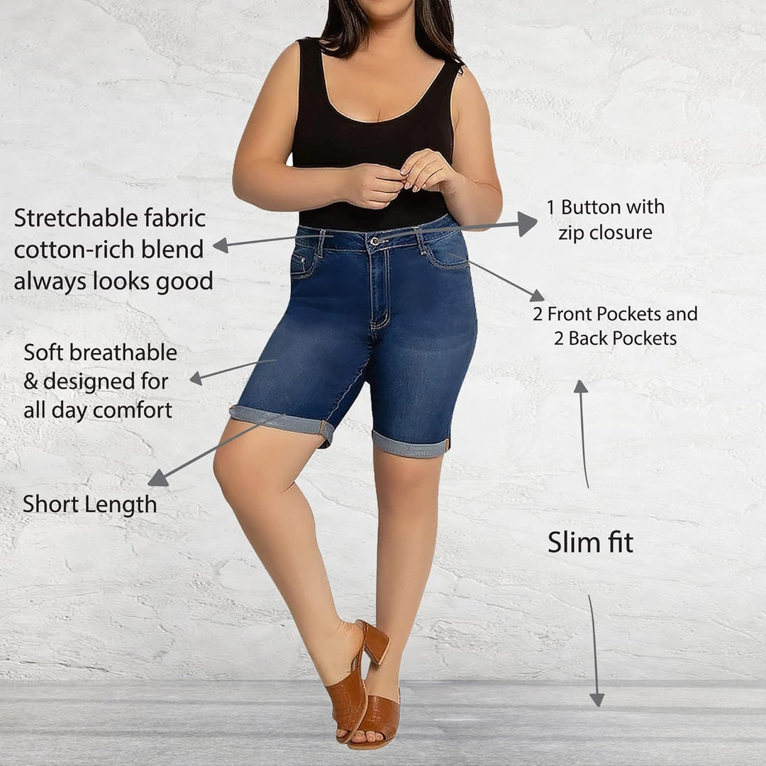 Lusty Chic Damen-Stretch-Jeansshorts – lässige Stretch-Shorts mit hoher Taille für Damen L Blau 2, L