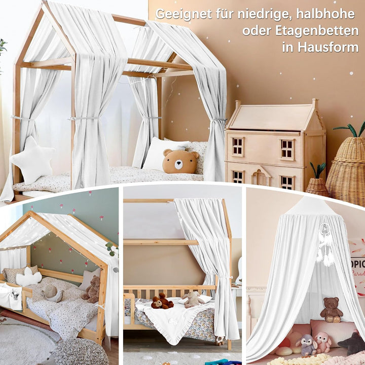 iLuane Hausbett Himmel Deko - 3PCS Betthimmel Hausbett Set, 100% Baumwolle Musselin Vorhang - Hausbe