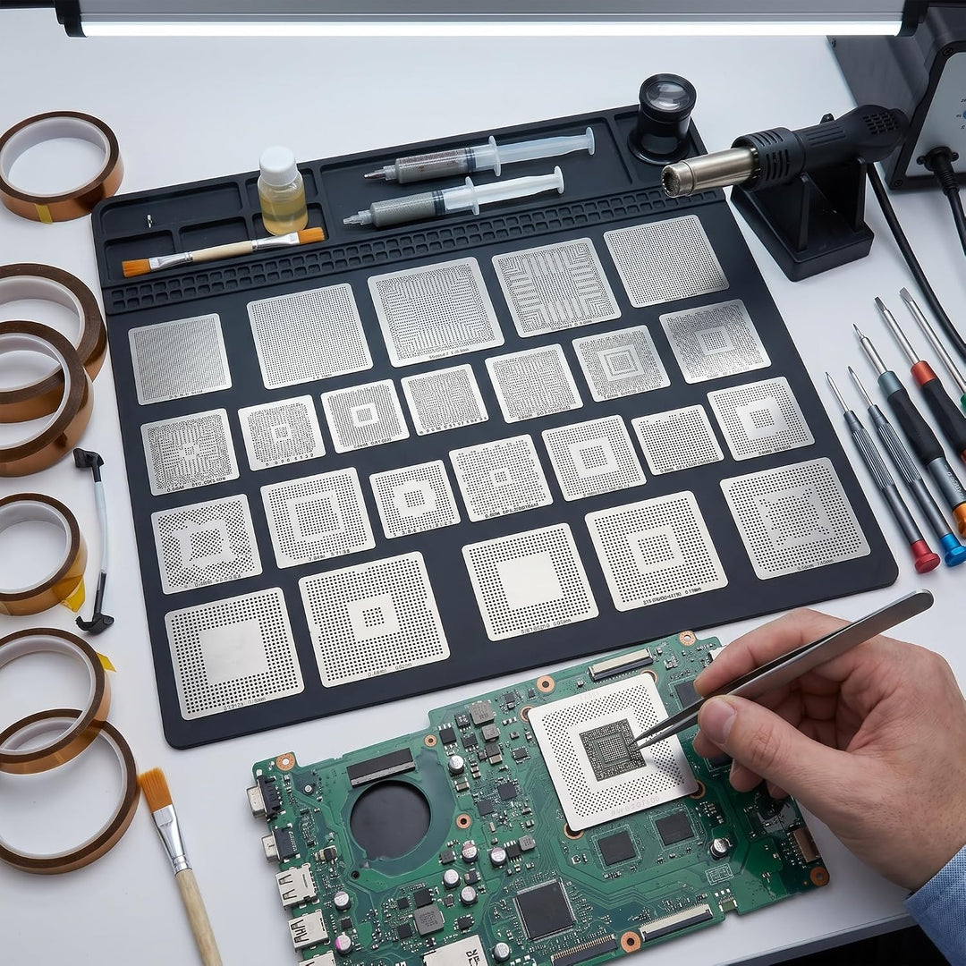 130 STÜCKE Universal BGA Reballing Schablonen Lötstahlgeflecht Direkt Hitze Set Kit Rework Net Telef